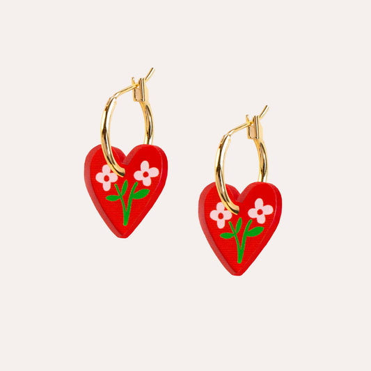 Red Heart Mini Hoop Charm Earrings