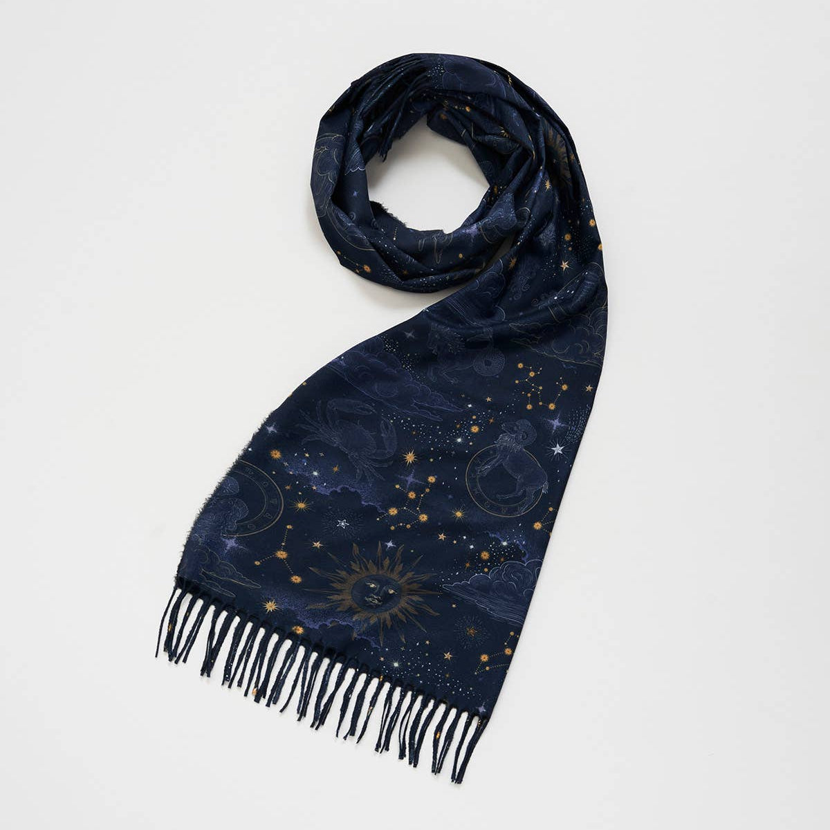 Zodiac Long Fringed Scarf in Navy