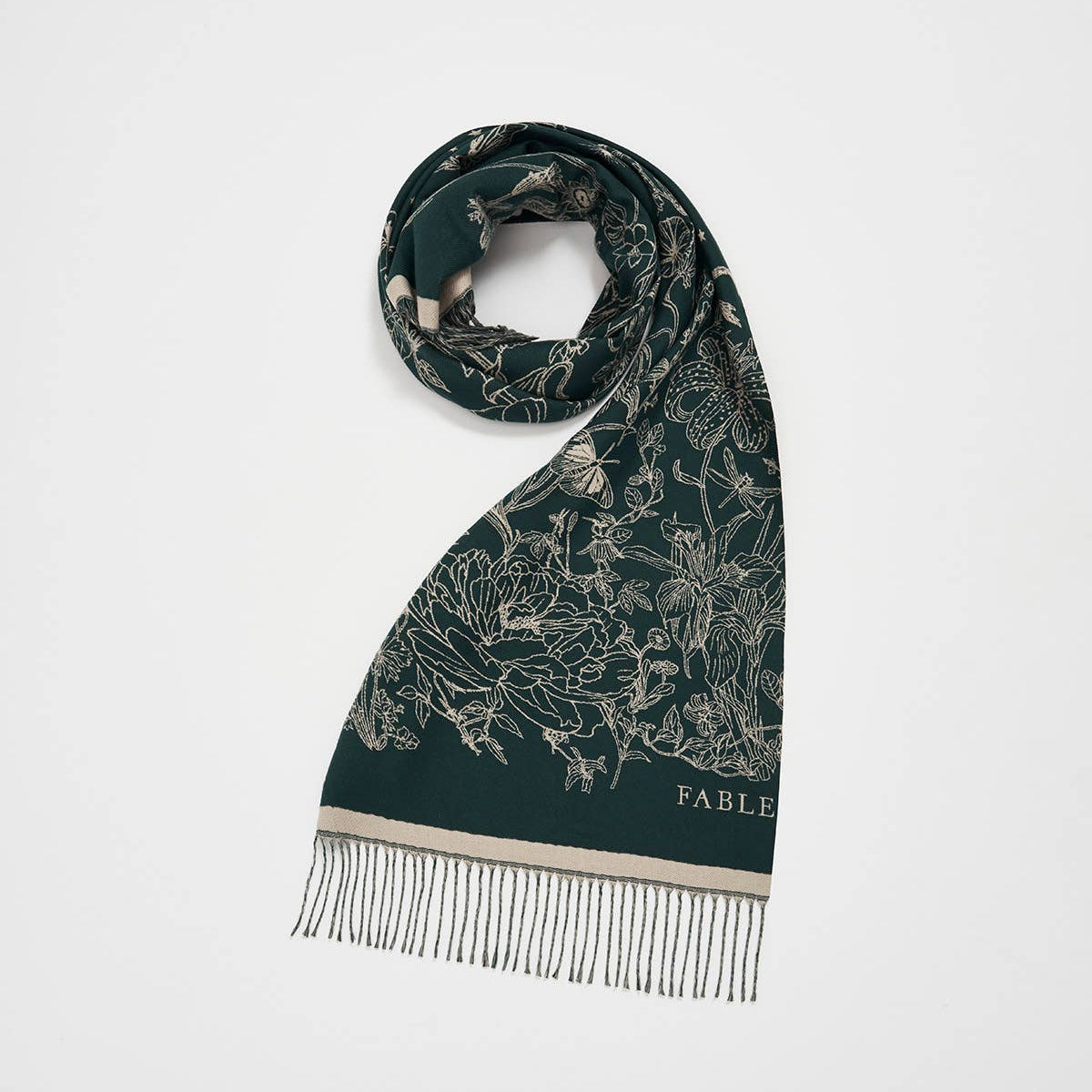 Midnight Garden Long Jacquard Scarf in Green
