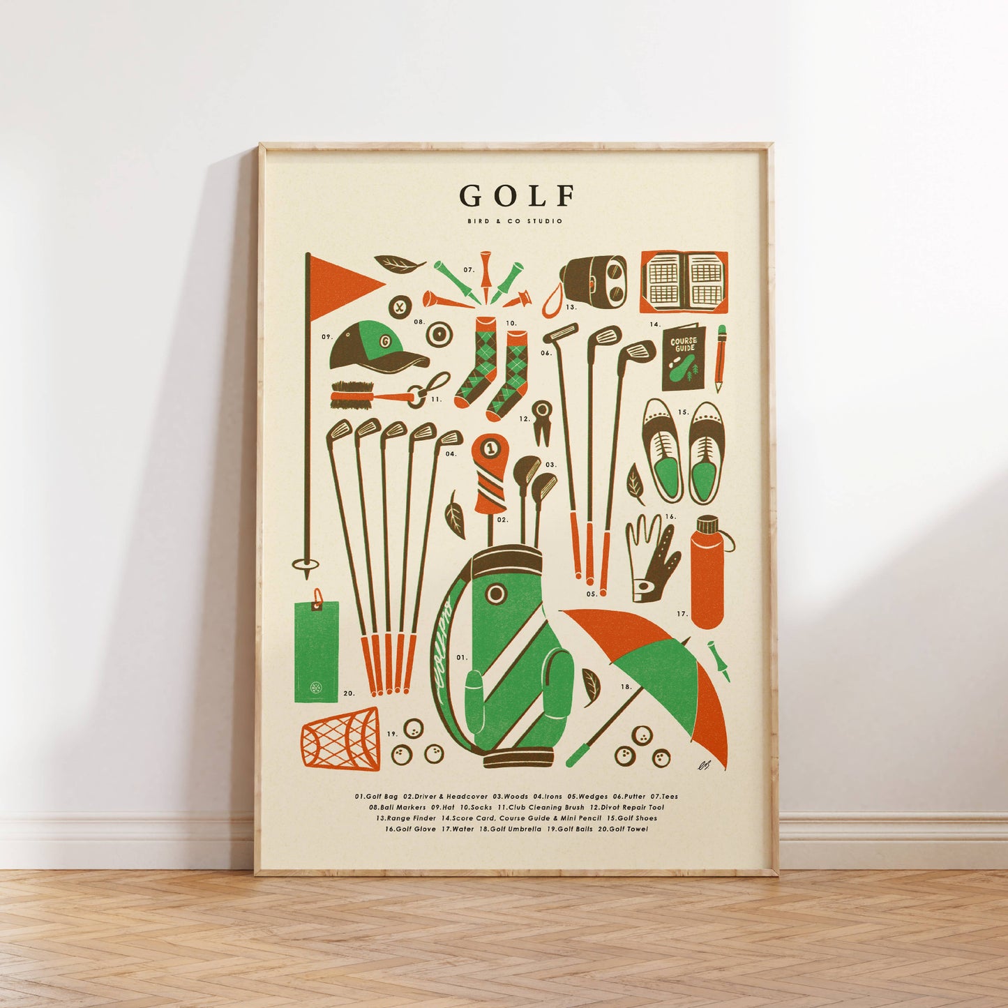 Golf Kit Essentials A4 Print