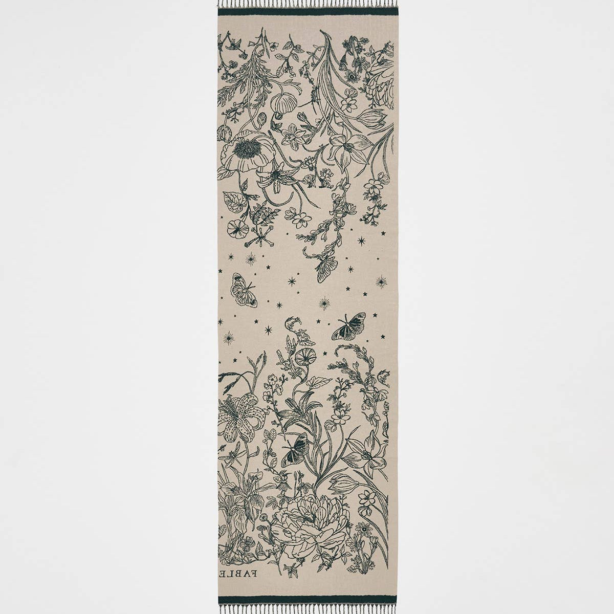 Midnight Garden Long Jacquard Scarf in Green