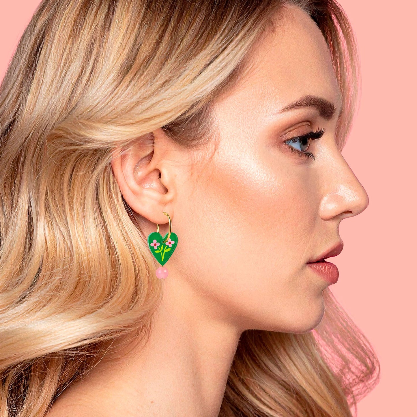 Green Heart Hoop Earrings