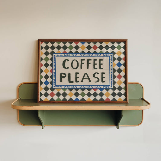 Coffee Please Checkerboard A4 Art Print