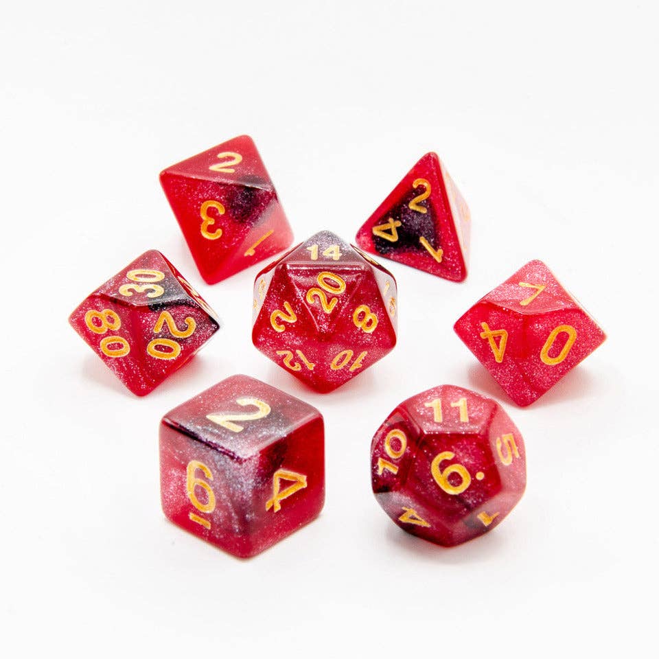 Crimson Stardust Acrylic Dice - 7 Piece Set