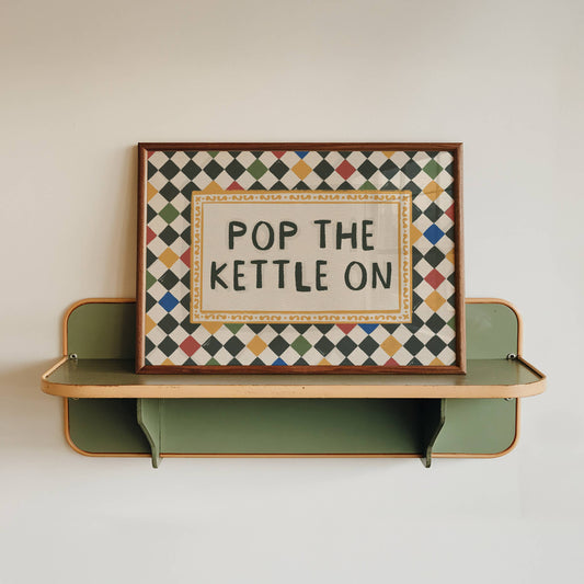 Pop The Kettle On Checkerboard A3 Art Print