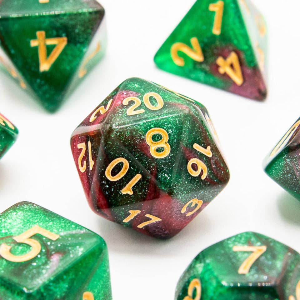 Red Apple Forest Acrylic Dice - 7 Piece Set