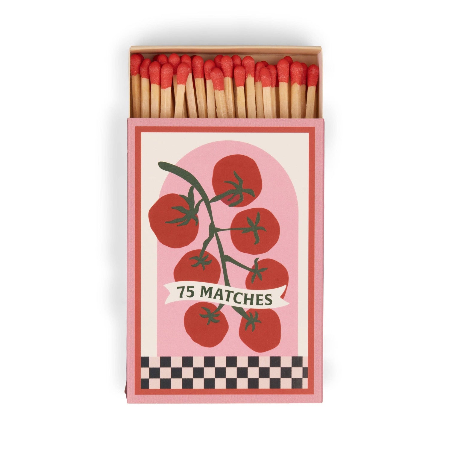stylish illustrated match box with tomato illustration