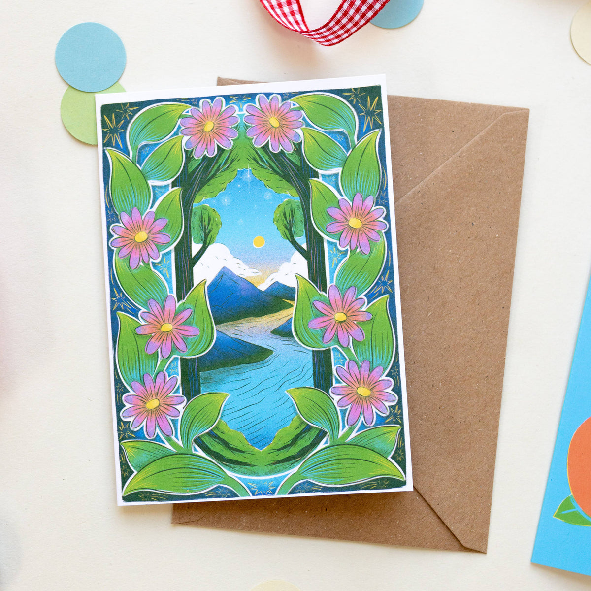 Flower Frame Landscape A6 Greetings Card