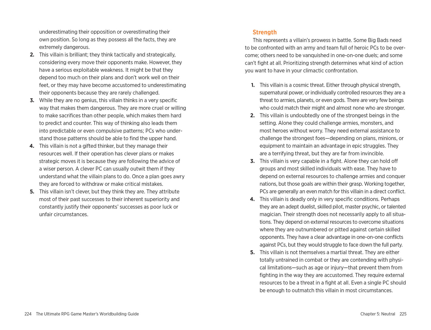 Page from 'The Ultimate RPG Game Master's Worldbuilding Guide' discussing villain types.