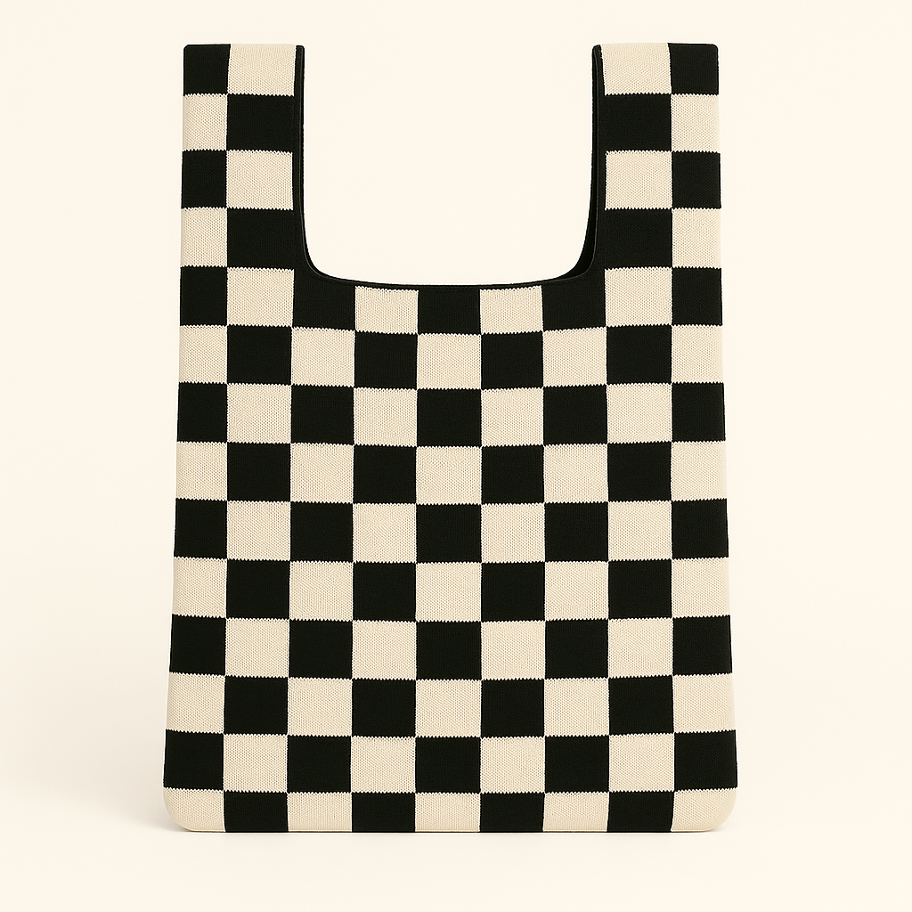 Black and White Check - Knitted bag