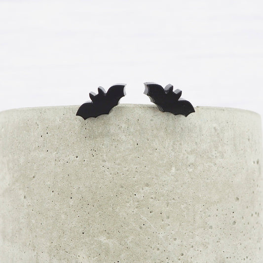 Tiny Black Bat Halloween Stud Earrings