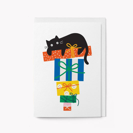 Playful Cat with Gifts - Greeting Card