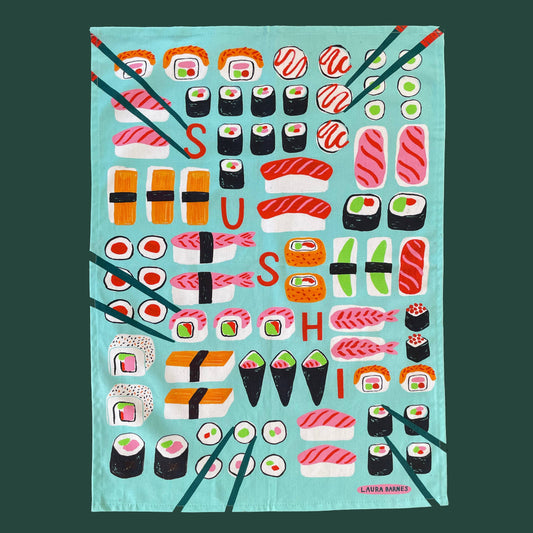 Sushi organic cotton tea towel