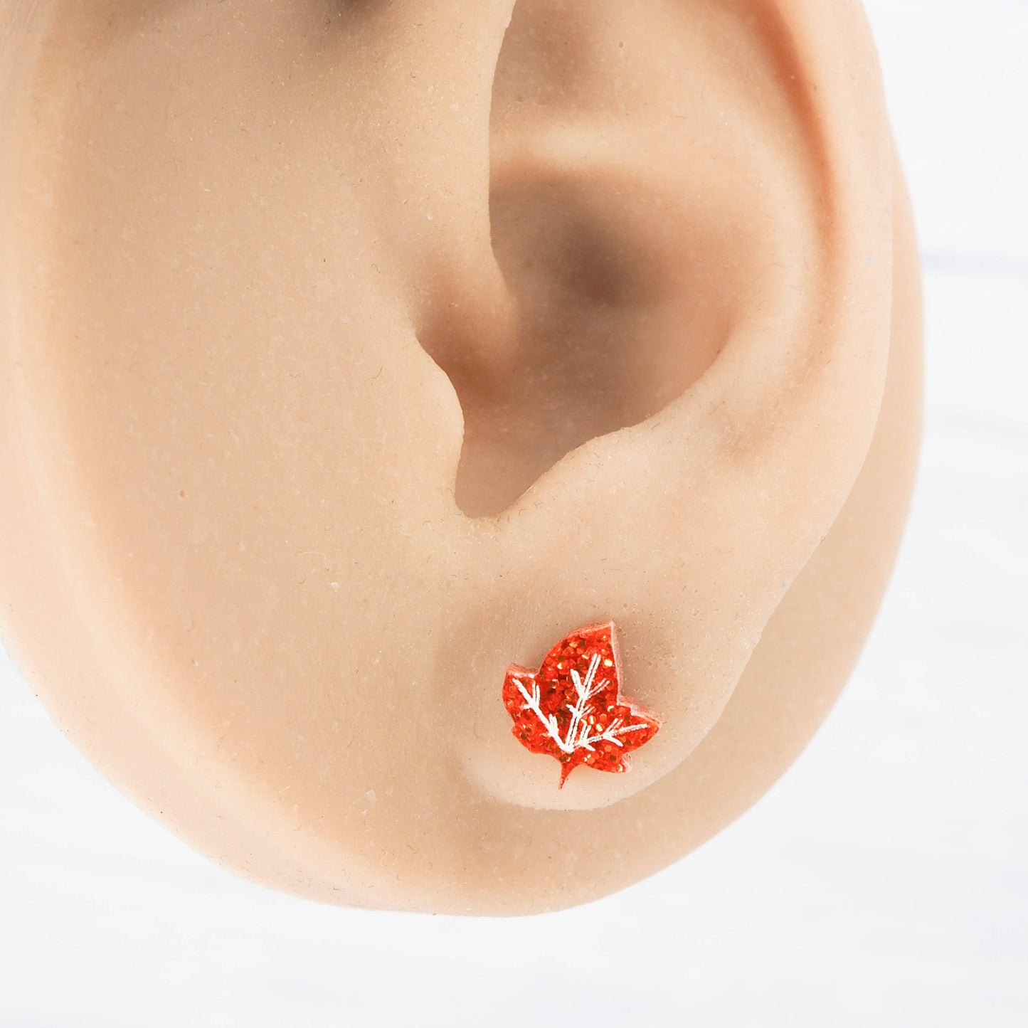 Orange Glitter Autumn Leaf Studs