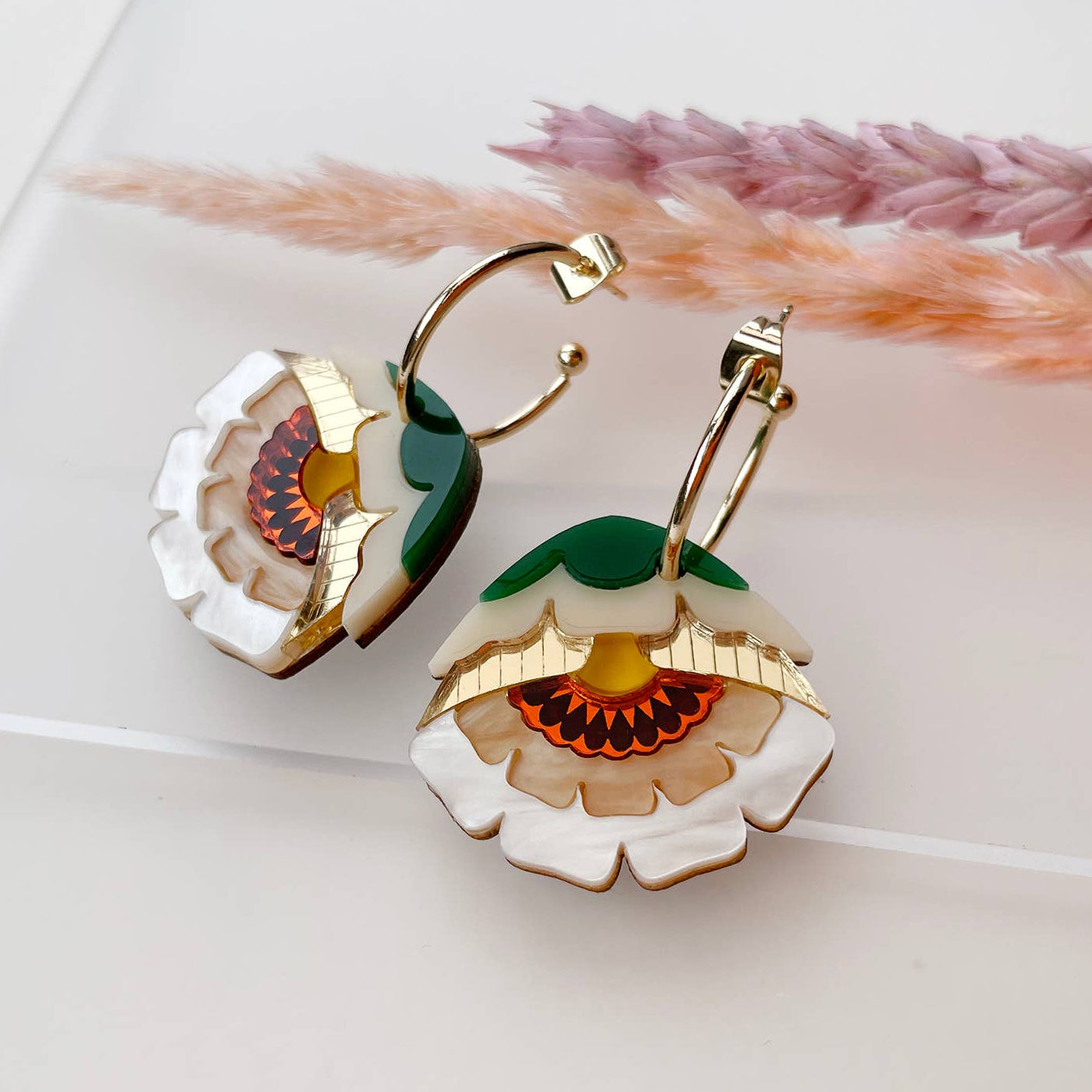 Isobel Floral Hoop Earrings in Caramel