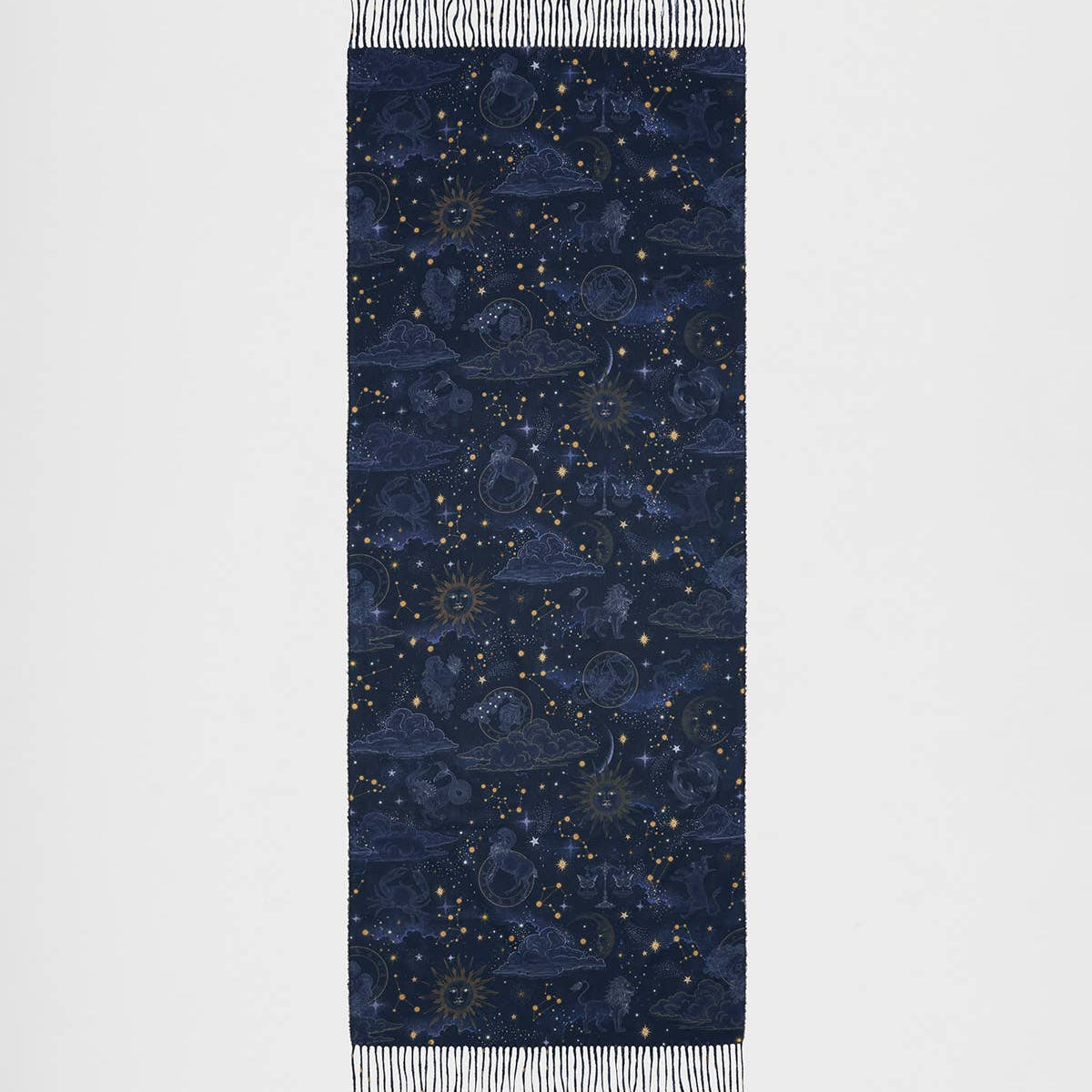 Zodiac Long Fringed Scarf in Navy