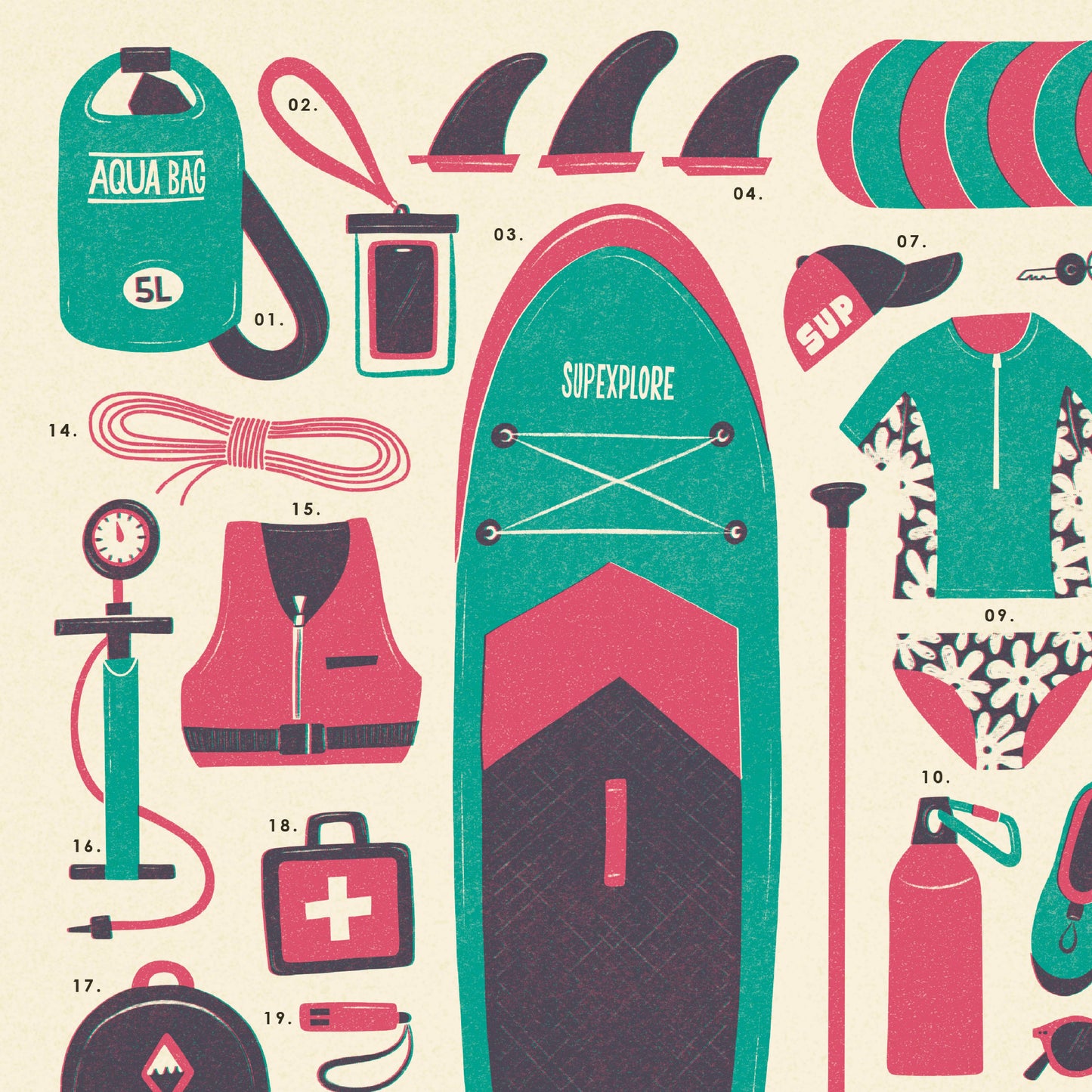 Paddle Boarding Kit A4 Print