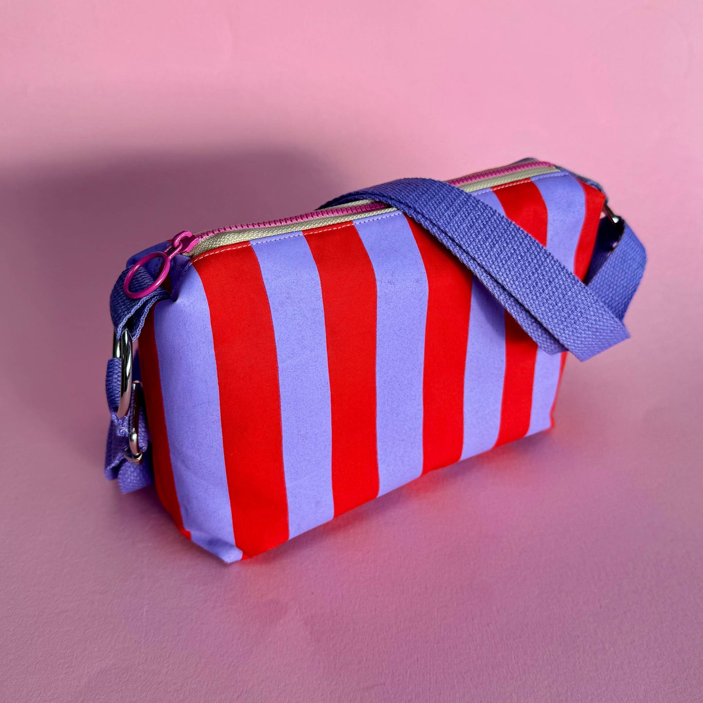 Red and Lilac  waxed canvas crossbody boxy bag