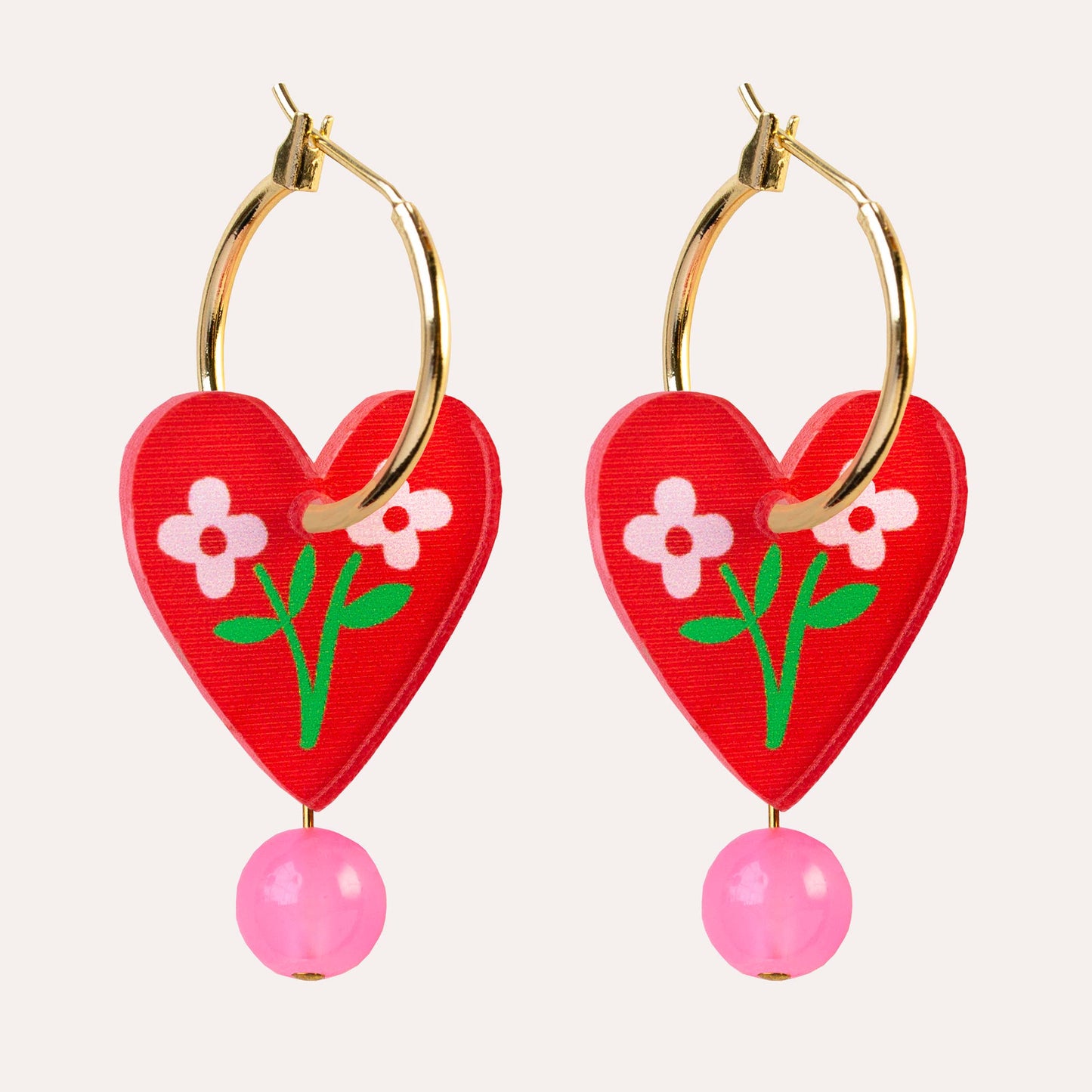 Red Heart Hoop Earrings
