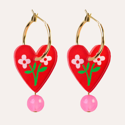 Red Heart Hoop Earrings