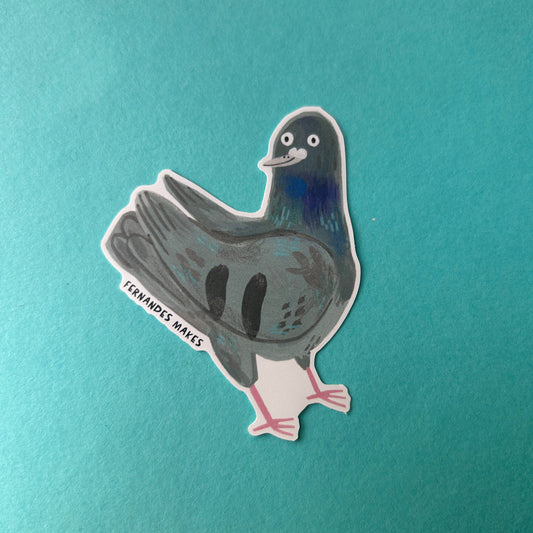 Sticker of a pigeon on a teal background
