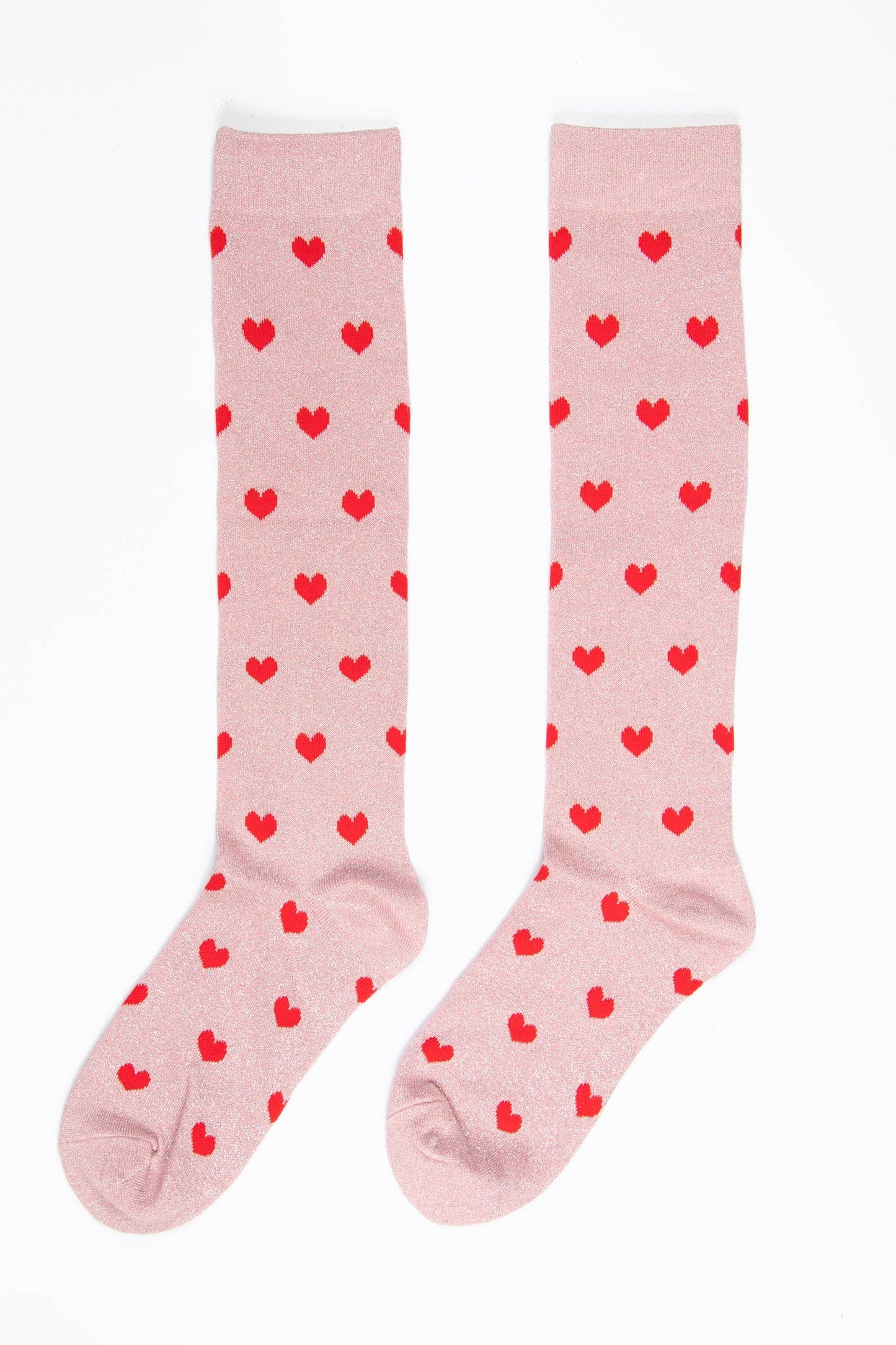 Women's Knee High Glitter Heart Socks