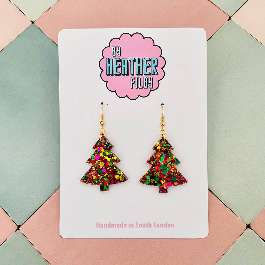 Multi-Colour Glitter Christmas Tree Earrings