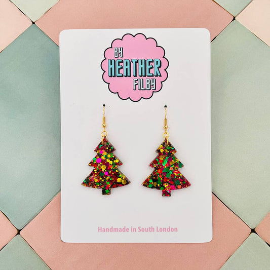 Multi-Colour Glitter Christmas Tree Earrings
