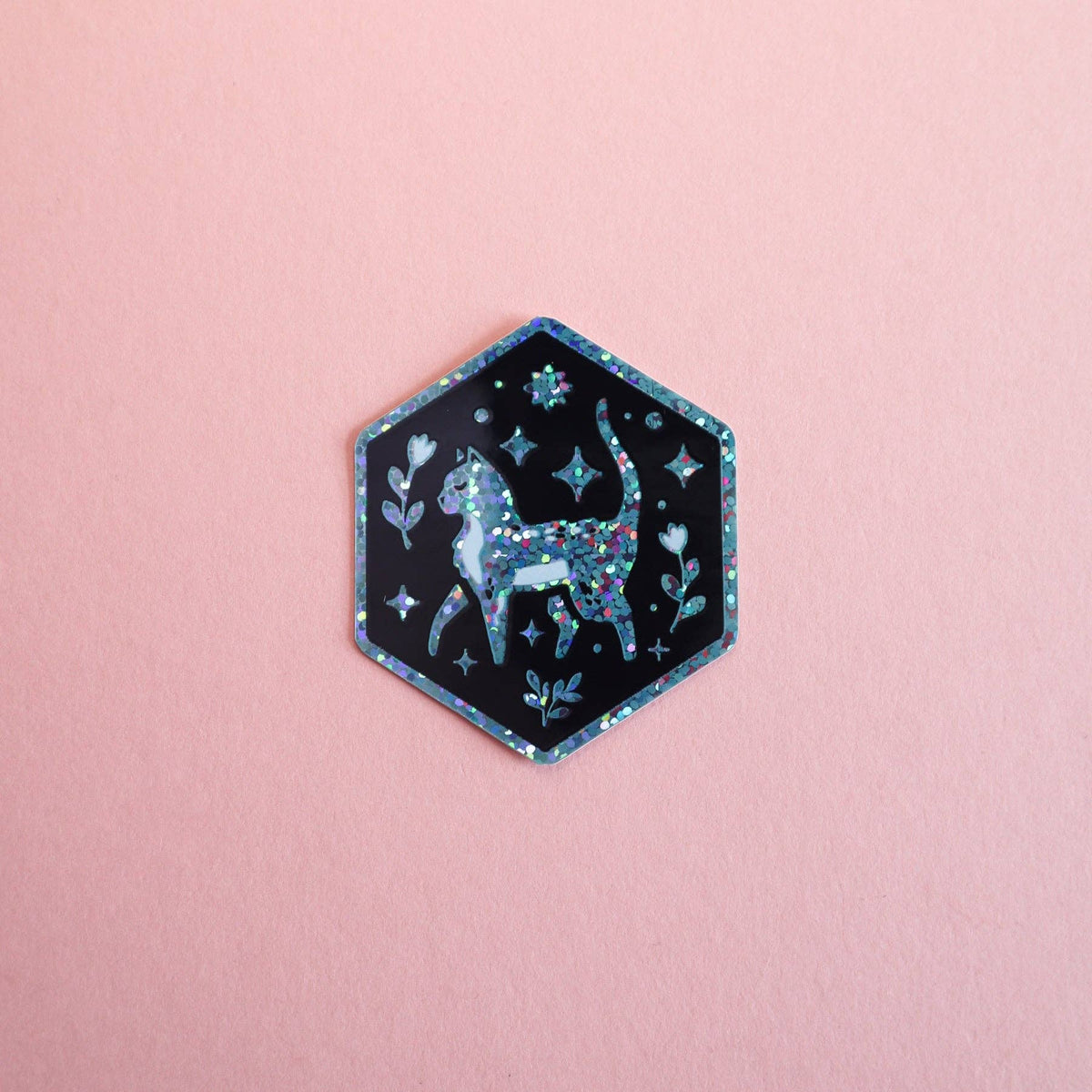 Cat Hexagon Glitter Sticker