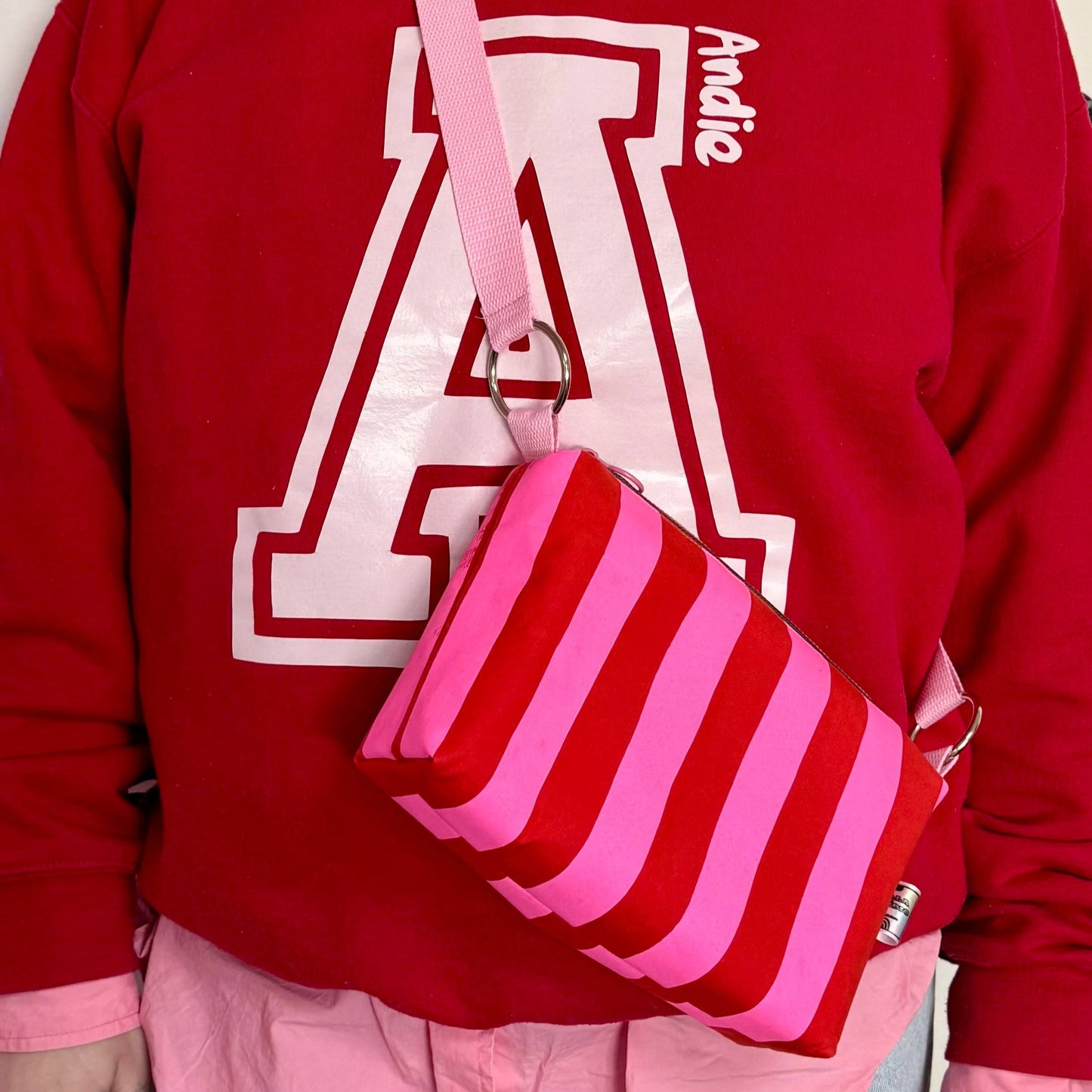Red and Pink waxed canvas crossbody boxy bag