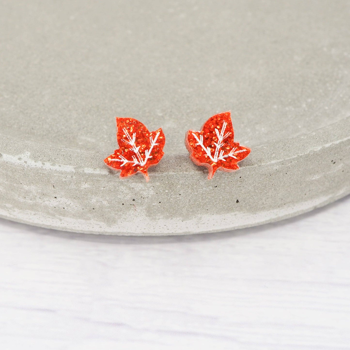Orange Glitter Autumn Leaf Studs