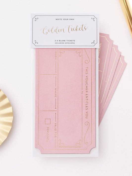 Blank Gift Voucher Pack - Pink Hot Foil Golden Tickets