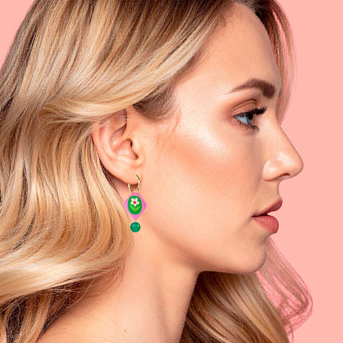 Pink Charm Hoop Earrings