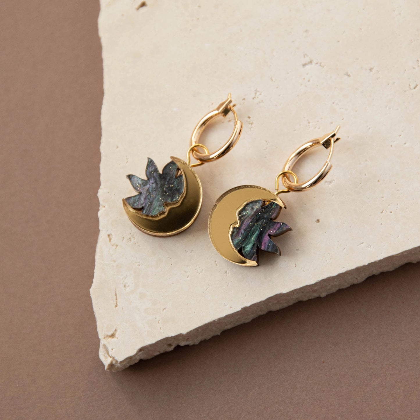 Daydream Sun & Moon Hoop Earrings in Lilac Marble & Gold