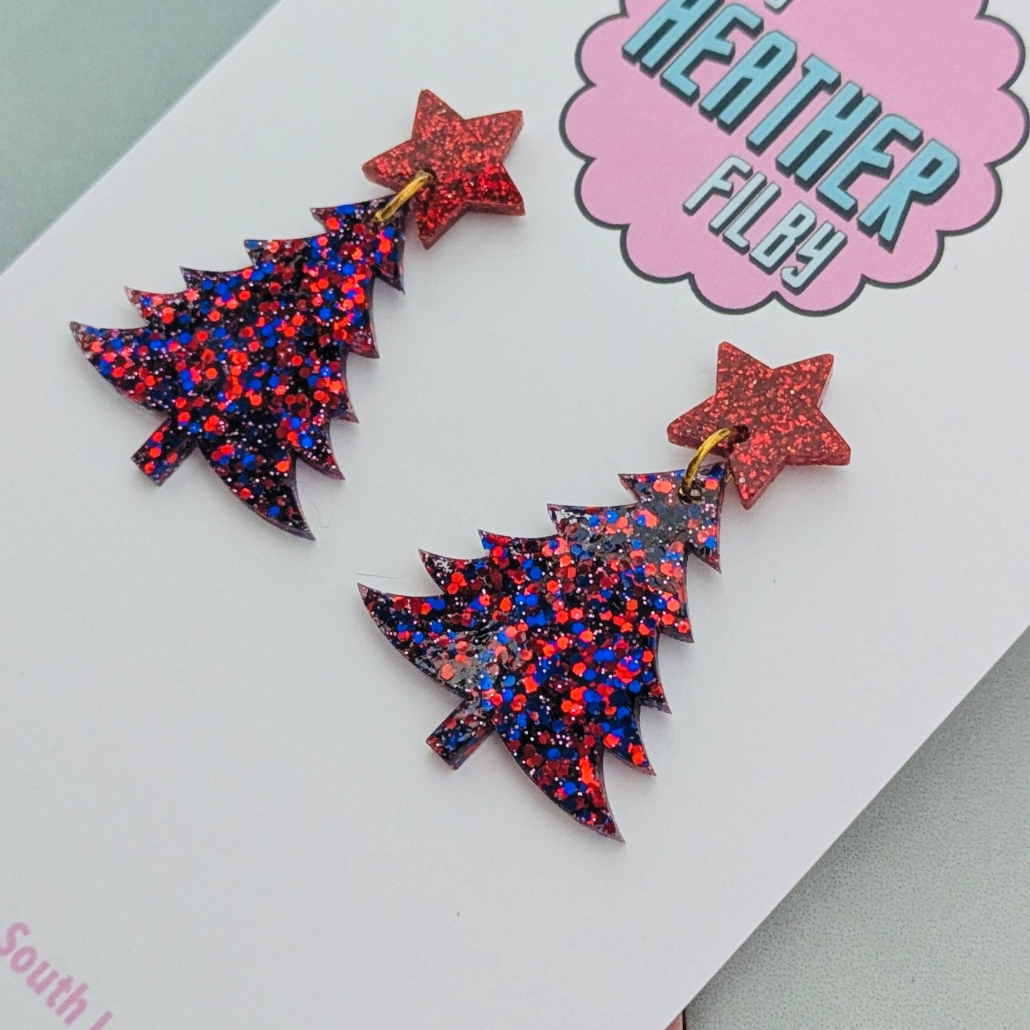 Red & Blue Christmas Tree Earrings - Best Seller