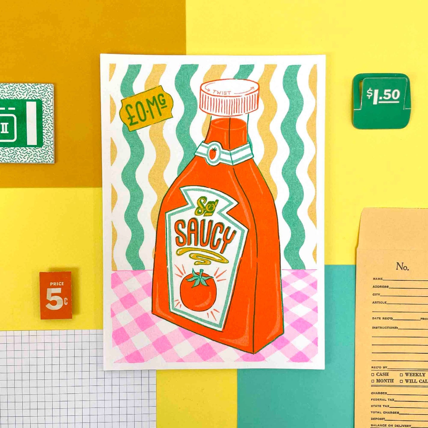 Sauce Bottle Risograph A5 Print