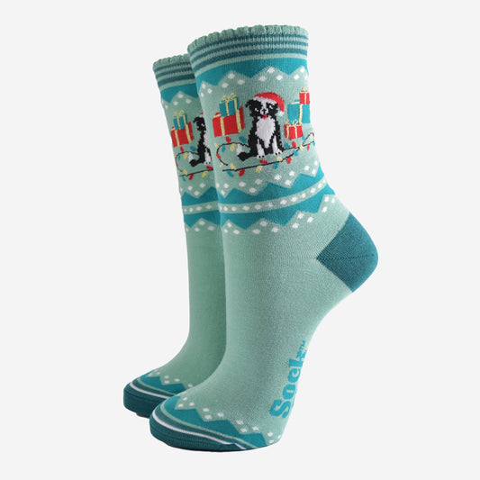 Christmas Border Collie Women's Bamboo Socks
