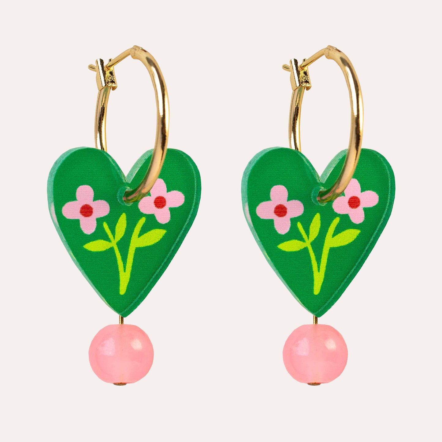 Green Heart Hoop Earrings
