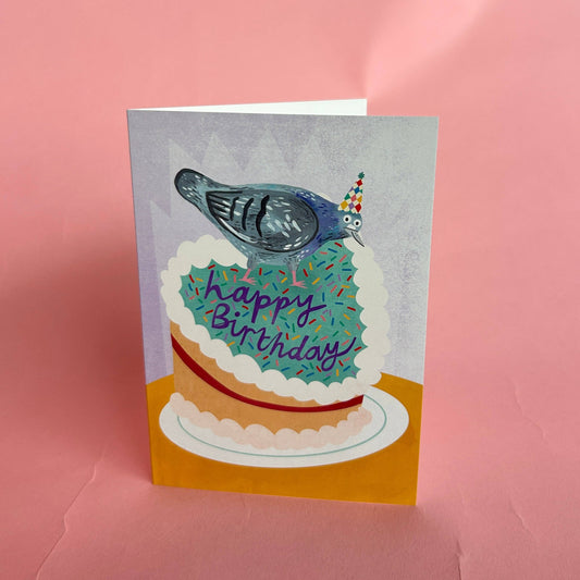 Pigeon Birthday Cake Greeting Card