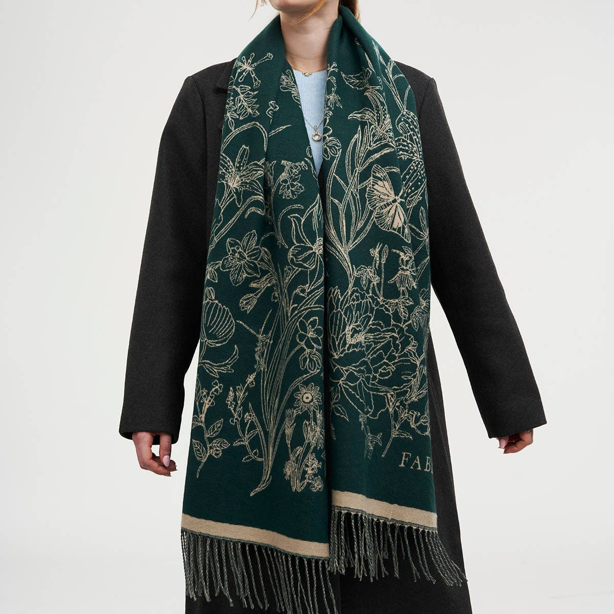 Midnight Garden Long Jacquard Scarf in Green