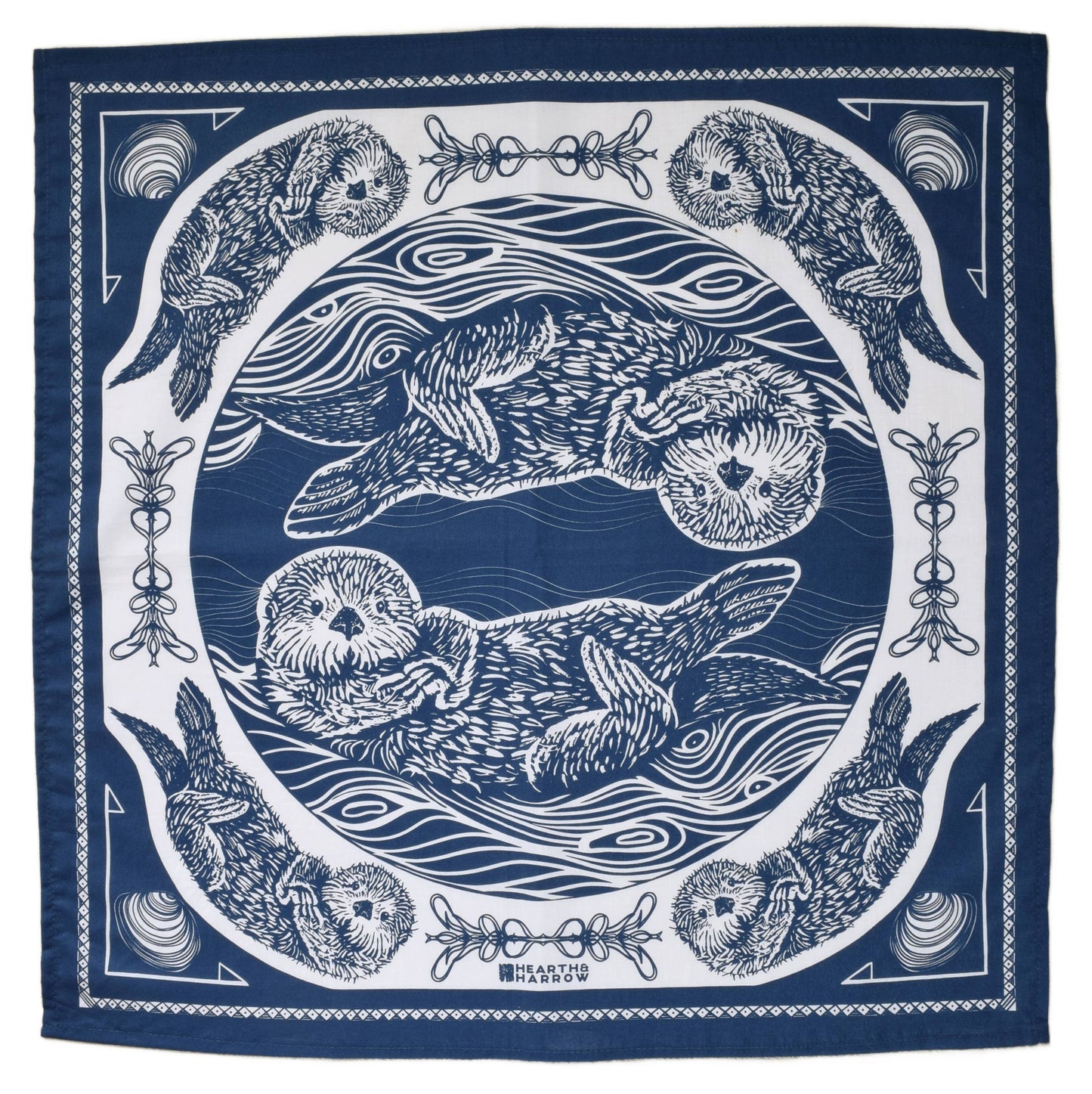 Navy blue bandana with white otter design and border