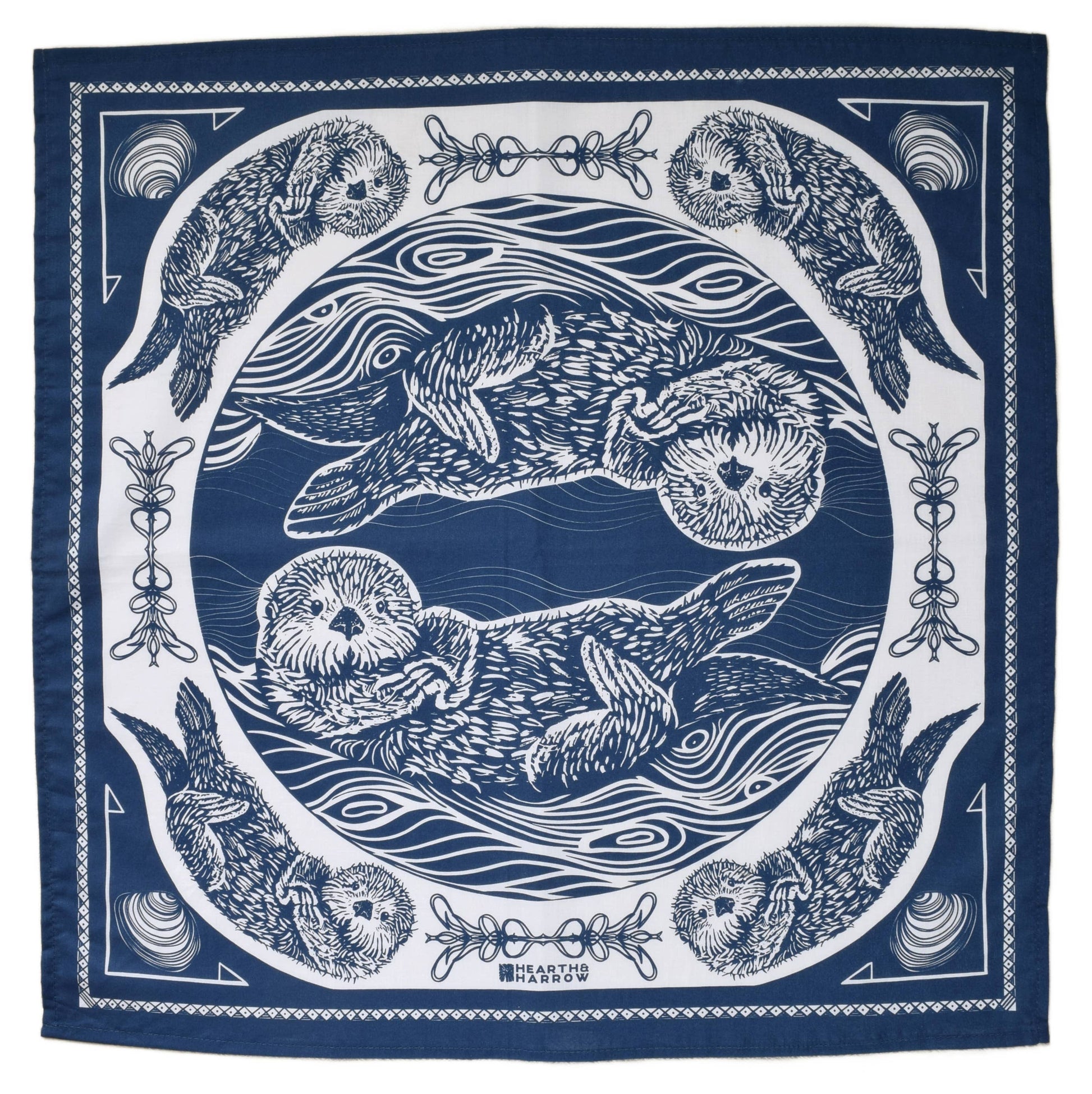 Navy blue bandana with white otter design and border