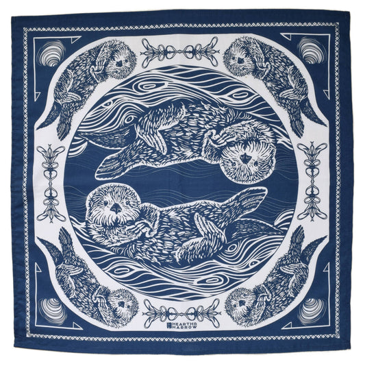 Navy blue bandana with white otter design and border