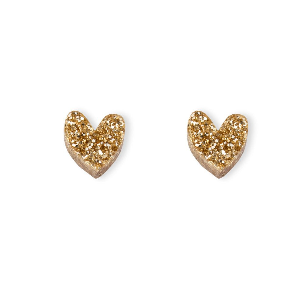 Gold Glitter Heart Studs