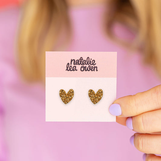 Gold Glitter Heart Studs