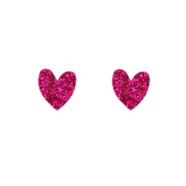 Hot Pink Glitter Heart Studs