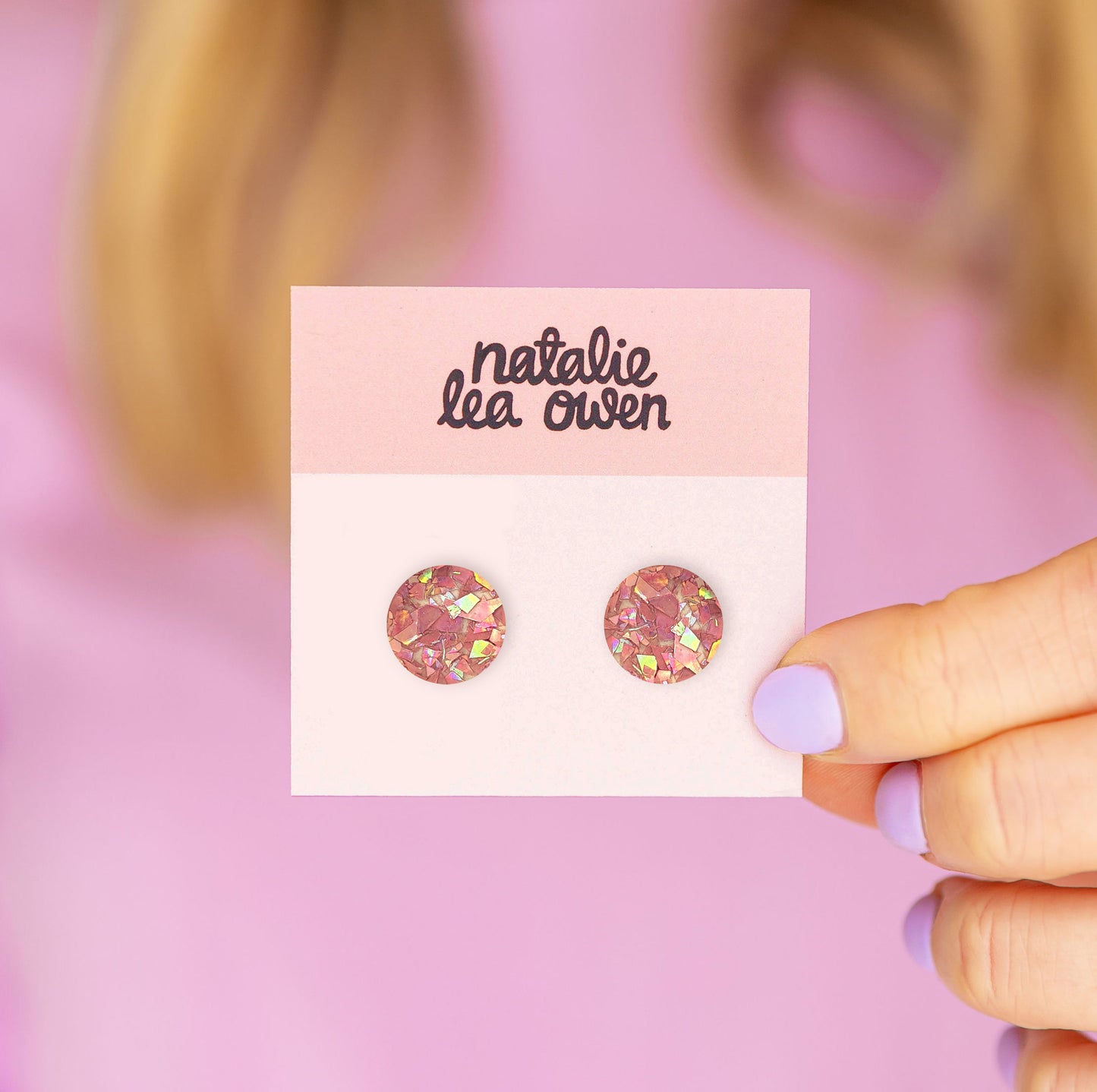 Light Pink Glitter Circular Studs