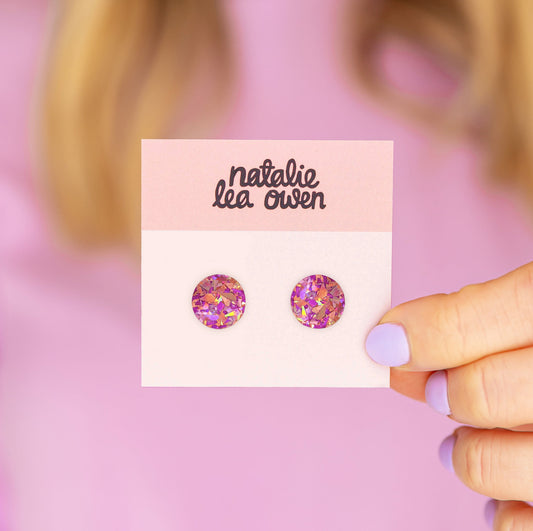 Purple Glitter Circular Studs