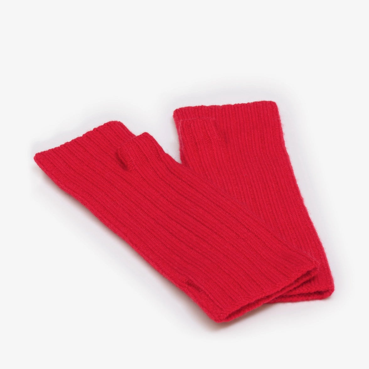 Red fingerless gloves on a white background