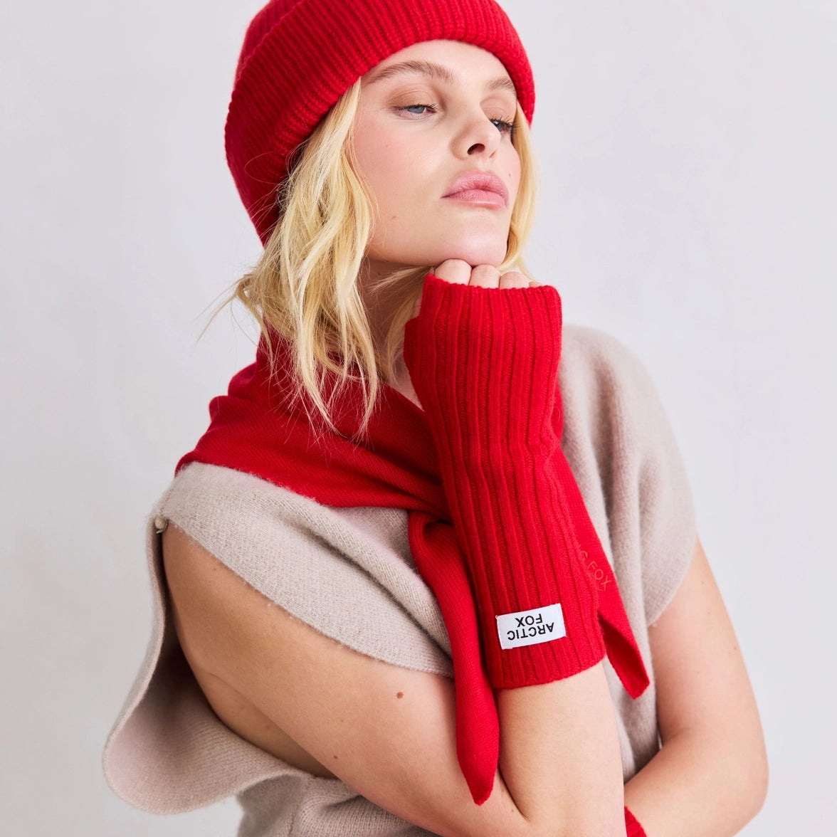Flame Red Merino Wool Fingerless Gloves by Arctic Fox